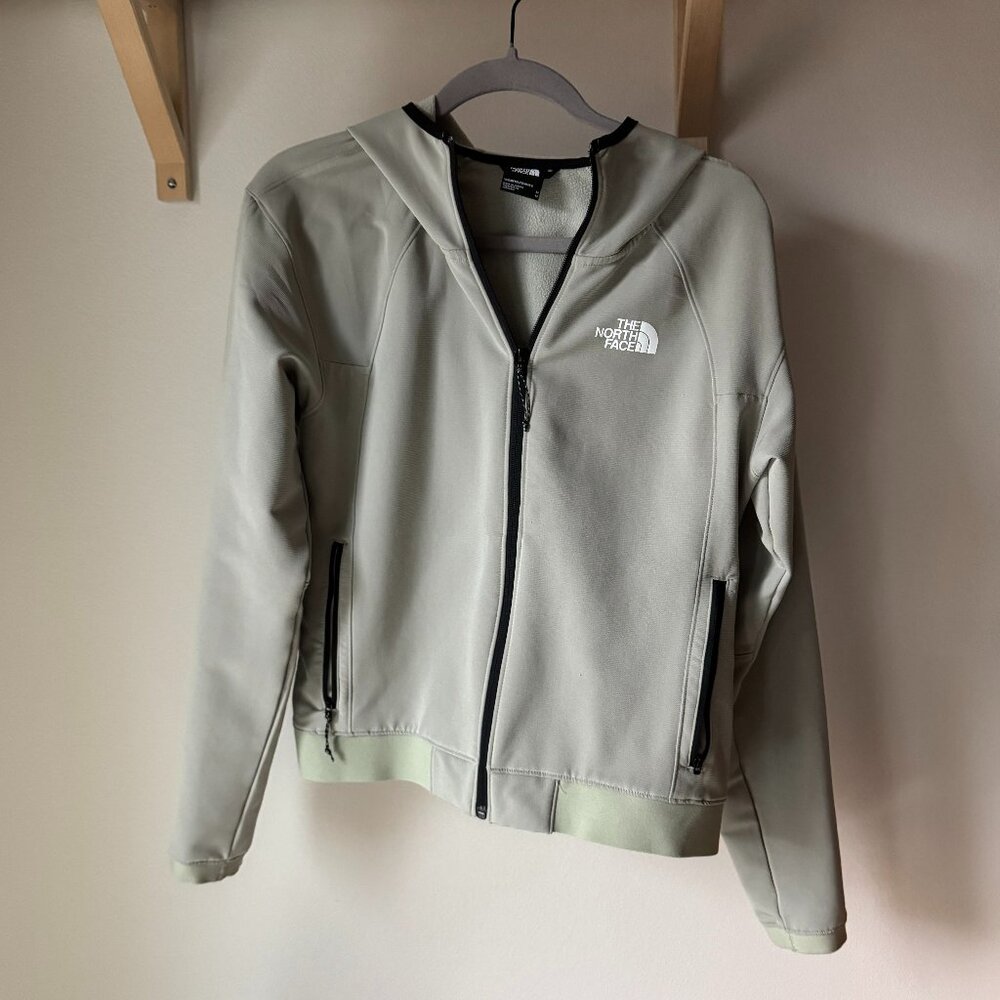 Lightweight mint green North Face jacket with hood flashdry tek ware